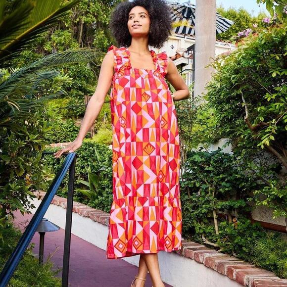 Printfresh Dresses & Skirts - PRINTFRESH SERENITY DRESS IN UNDERWATER MOSAIC - PINK CRUSH COTTON MAXI DRESS